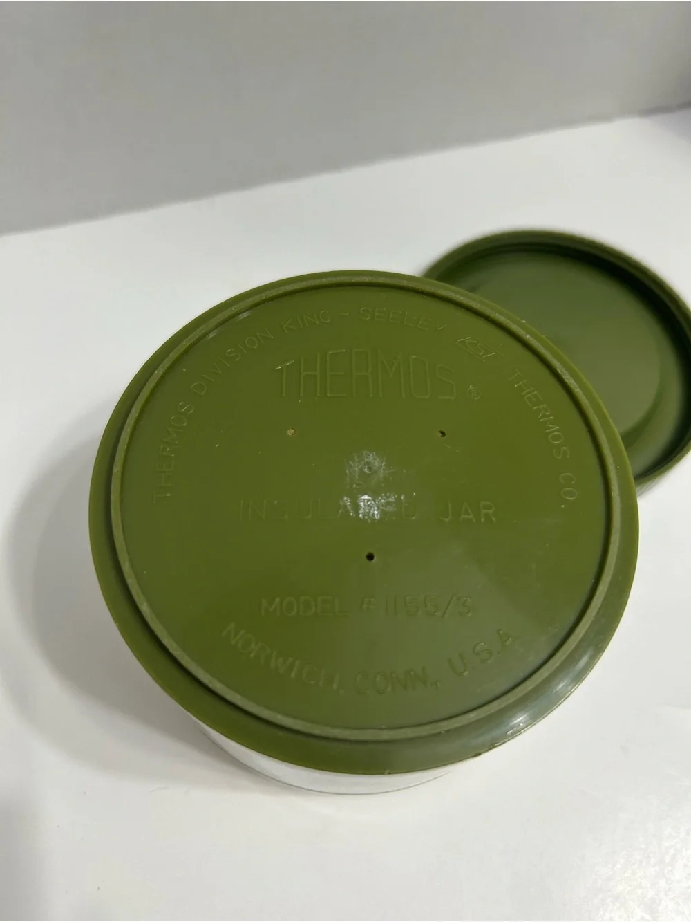 Vintage Thermos Insulated Jar Model 1155/3 Avocado Green White Made in USA MCM